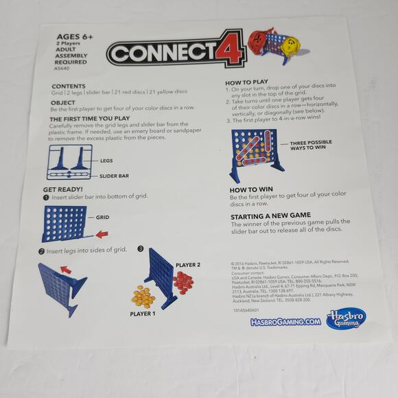 Hasbro Gaming Connect 4 Board Game A5640 Game Night 2016 Age 6+ Pre-Owned - Picture 9 of 13